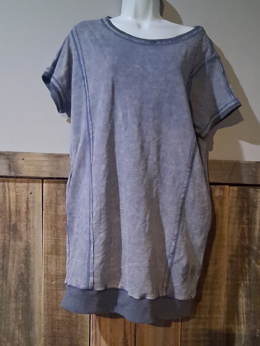 Mystree Washed Gray Short Sleeve Midi Tunic